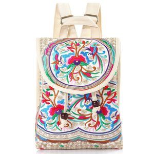 Vintage Embroidered Women Backpack Ethnic Travel Handbag Shoulder Bag Beige🙈